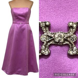 Vintage Lavender Strapless Midi Dress with Rhinestone Buckle